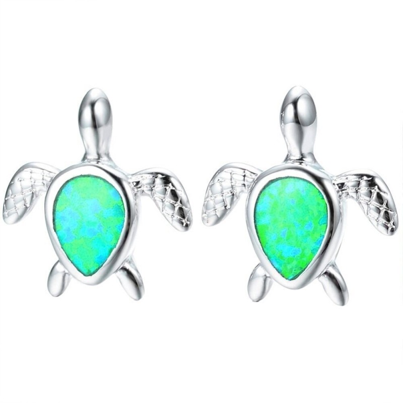 AretesPendientes de tortuga de plata - ópalo de colores
