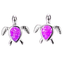 AretesPendientes de tortuga de plata - ópalo de colores
