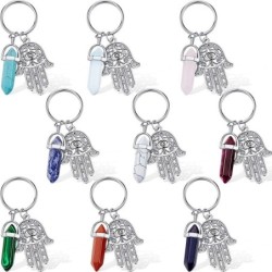 Chakra Hamsa hand / natural hexagonal stone - keychainKeyrings