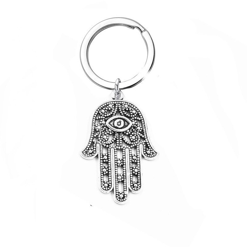 Chakra Hamsa hand / natural hexagonal stone - keychainKeyrings