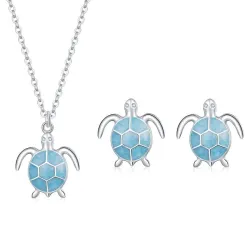 Conjuntos de joyasCollar / aretes tortuga azul - conjunto - plata de ley 925