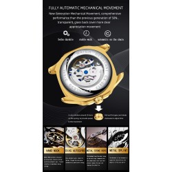 RelojesCHENXI - reloj mecánico automático de cuarzo - resistente al agua - diseño de esqueleto - dorado / negro