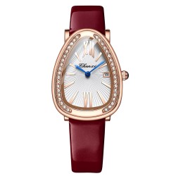 RelojesCHENXI - elegante reloj de cuarzo con pedrería - resistente al agua - correa de piel - rojo oscuro