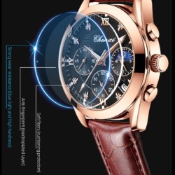 RelojesCHENXI - reloj deportivo de cuarzo - resistente al agua - correa de cuero - marrón / blanco