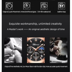 RelojesCHENXI - reloj deportivo de cuarzo - resistente al agua - correa de cuero - negro / oro rosa