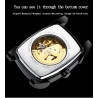 RelojesCHENXI - reloj cuadrado automático - diseño hueco tallado - correa de cuero - plata / negro