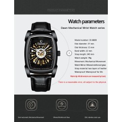 RelojesCHENXI - reloj cuadrado automático - diseño hueco tallado - correa de piel - negro