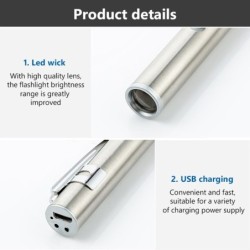 LinternasMini linterna USB - enfermería - médicos - acero inoxidable