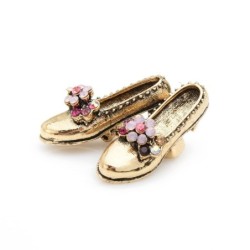 BrochesBroche retro - zapatos dorados / flores pedrería