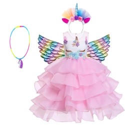 DisfracesVestido de unicornio - disfraz de princesa para niña - collar / diadema / alas