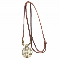 CollarCollar vintage - colgante redondo de metal - cuerda de cuero