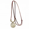 CollarCollar vintage - colgante redondo de metal - cuerda de cuero