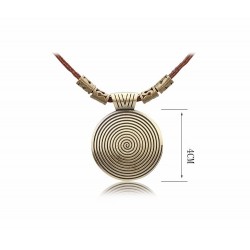 CollarCollar vintage - colgante redondo de metal - cuerda de cuero