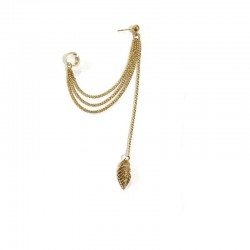 Punk / rock style - earring with chain / leaf - long ear clipEarrings