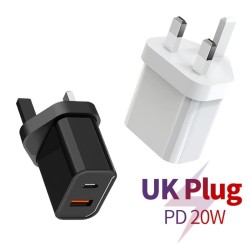 CargadoresCargador de pared - enchufe del Reino Unido - puertos duales tipo C / USB - PD - carga rápida - 20W