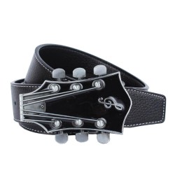 Leather belt with metal guitar shaped buckleBelts