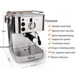 CocinaGustino 19 Bar - cafetera semiautomática - espumador de leche - acero inoxidable