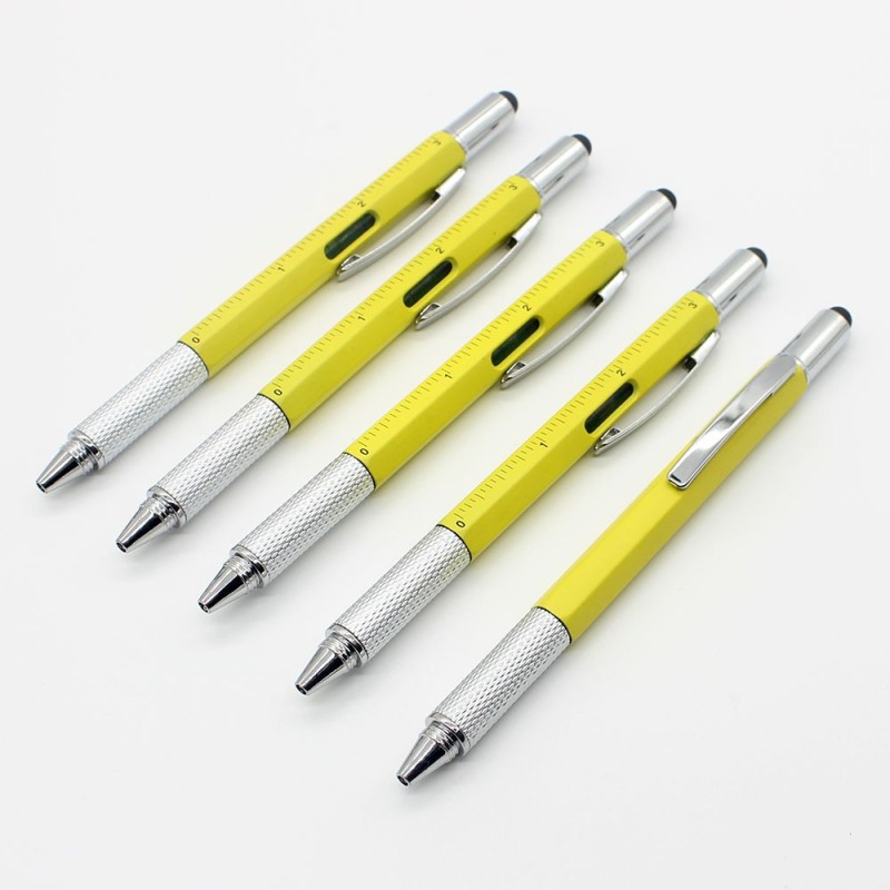 Bolígrafos & lápices?Bolígrafo multifunción 7 en 1 - regla - destornillador - nivel de burbuja - stylus de pantalla táctil