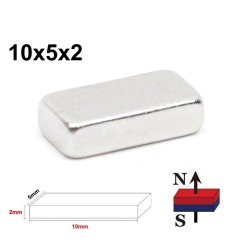 N52N52 - imán de neodimio - bloque rectangular resistente - 10 mm * 5 mm * 2 mm - 50 piezas