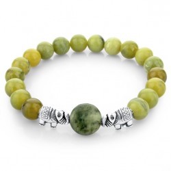 PulseraCuentas de piedra natural verde / elefante de plata - pulsera