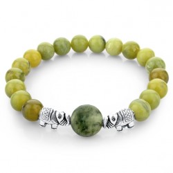 Green natural stone beads / silver elephant - braceletBracelets