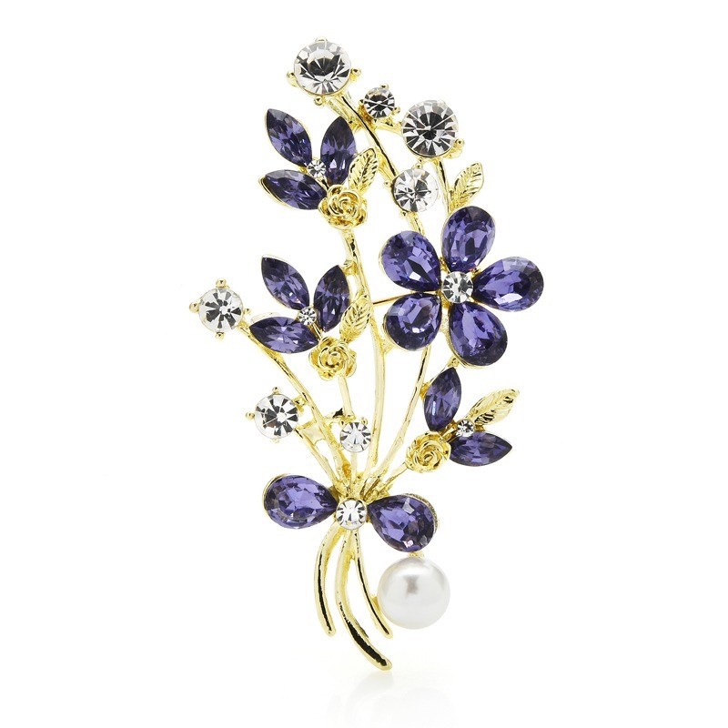 BrochesFlores de cristal morado con perla - broche