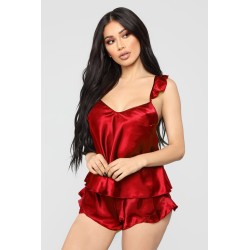 LenceríaPijama sexy satinado - shorts - top sin mangas - conjunto