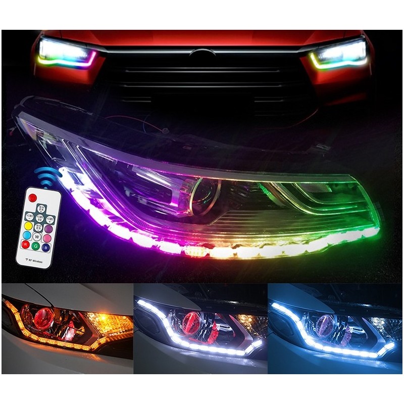 Tiras de LEDLuz RGB - luces DRL para automóvil - tira de LED de colores - resistente al agua - 2 piezas