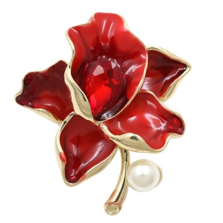 BrochesFlor con cristal / perla - broche de oro