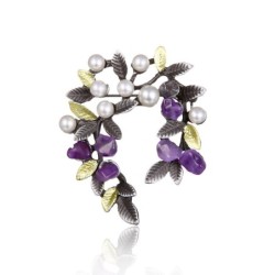 BrochesHoja de árbol morada con perlas - broche de alfiler