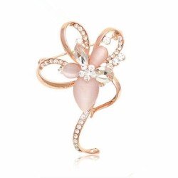 Pink opal flower with crystals - elegant broochBrooches