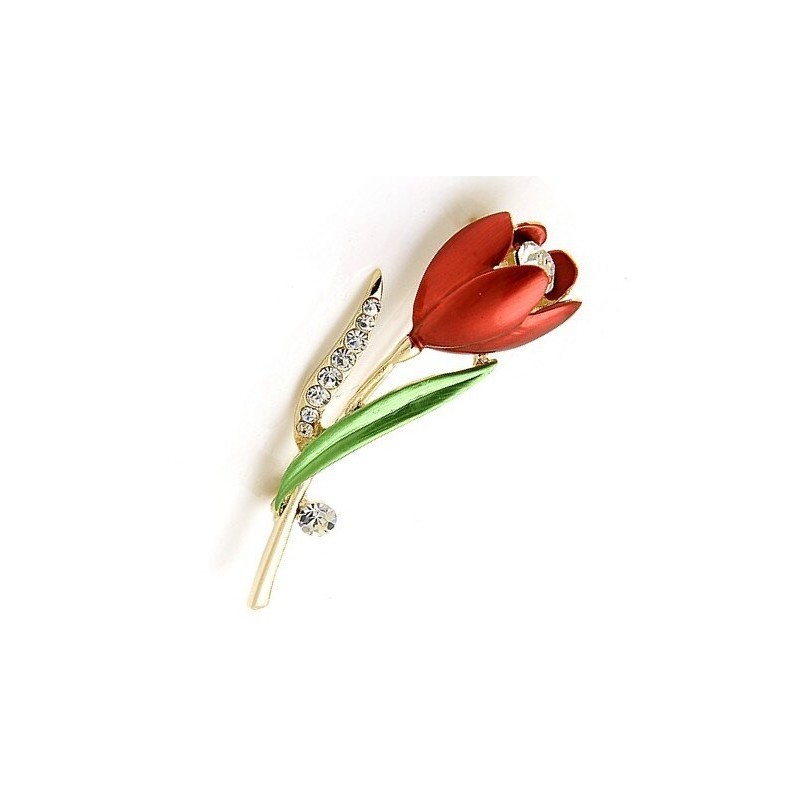 Red tulip with crystals - broochBrooches