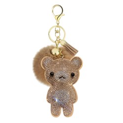 Crystal teddy bear with fur pom pom - keychainKeyrings