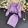 VestidosConjunto de cuadros de punto - falda - chaleco - cárdigan