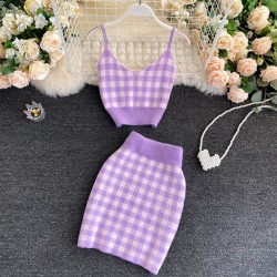 VestidosConjunto de cuadros de punto - falda - chaleco - cárdigan