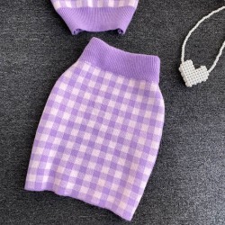 VestidosConjunto de cuadros de punto - falda - chaleco - cárdigan