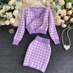 VestidosConjunto de cuadros de punto - falda - chaleco - cárdigan