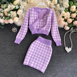 VestidosConjunto de cuadros de punto - falda - chaleco - cárdigan