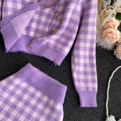 VestidosConjunto de cuadros de punto - falda - chaleco - cárdigan