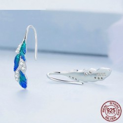 Green-blue crystal feathers - earrings - 925 sterling silverEarrings
