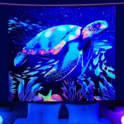 TextilTapiz de pared fluorescente - tortuga luminosa - mundo submarino impreso