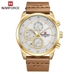 RelojesNAVIFORCE - reloj de cuarzo de moda - correa de cuero - resistente al agua - oro / blanco