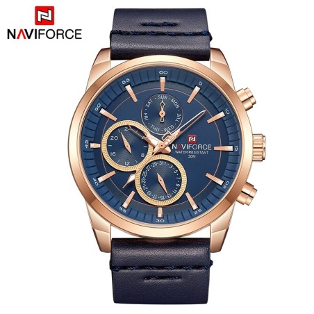 RelojesNAVIFORCE - reloj de cuarzo de moda - correa de cuero - resistente al agua - oro rosa / azul