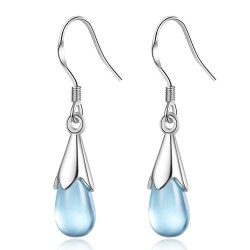 AretesGotas de agua de cristal azul - pendientes de plata de ley