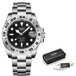 RelojesLIGE - Reloj de cuarzo de acero inoxidable - resistente al agua - negro