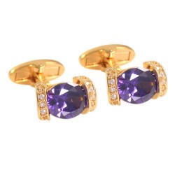 Golden cufflinks - with purple crystalCufflinks