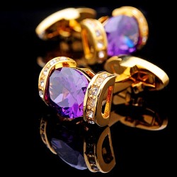 Golden cufflinks - with purple crystalCufflinks