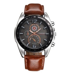 RelojesOUKESHI - elegante reloj de cuarzo de acero inoxidable - pulsera de cuero