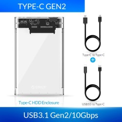 External HDD caseORICO - 2,5 pulgadas - caja HDD transparente - con cable - tipo C Gen 2 - USB3.1