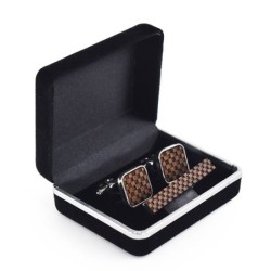 Wooden square cufflinks / tie clip - check designCufflinks